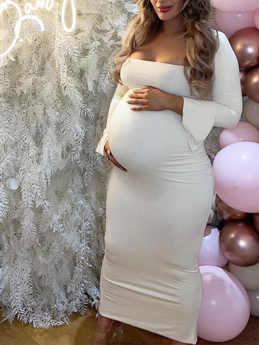 Elegant Long Sleeve Maternity Dress Ultimate Baby Shower Outfit White Bodycon